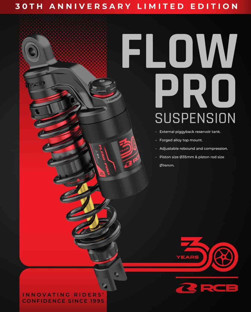 RCB Flow Pro 30th Anniversary black 305mm rear shock absorber for Yamaha Aerox 155, 01A0343Z BK