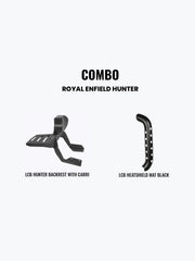 Legundary Custom Hunter 350 backrest with carrier and heatshield combo black mild steel Rexine pillion comfort luggage protection