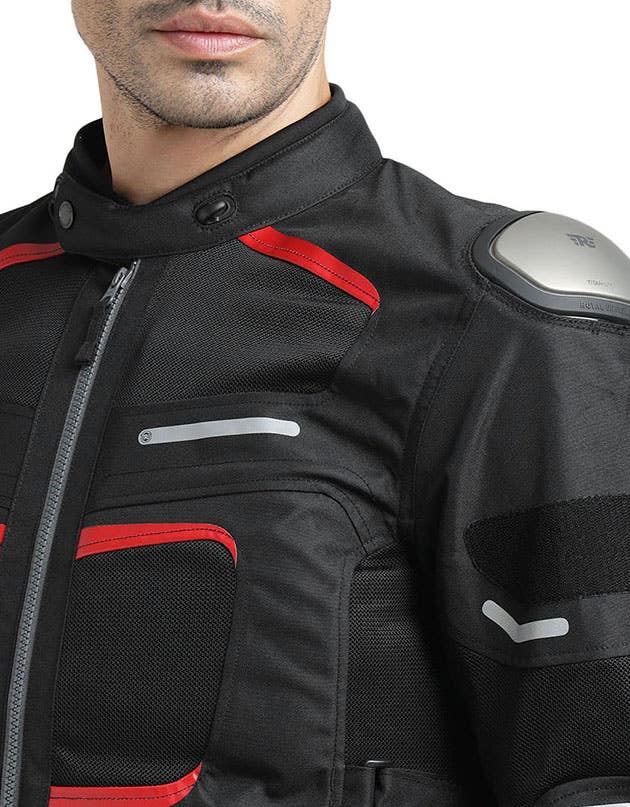 Royal Enfield Crossroader Print Class A Riding Jacket in Black and Red