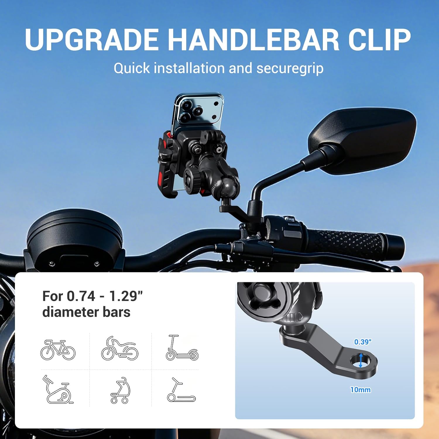 EDYELL YF-303-B Anti-Vibration Motorcycle Phone Mount Holder for 4.7-7.2 Inch Smartphones