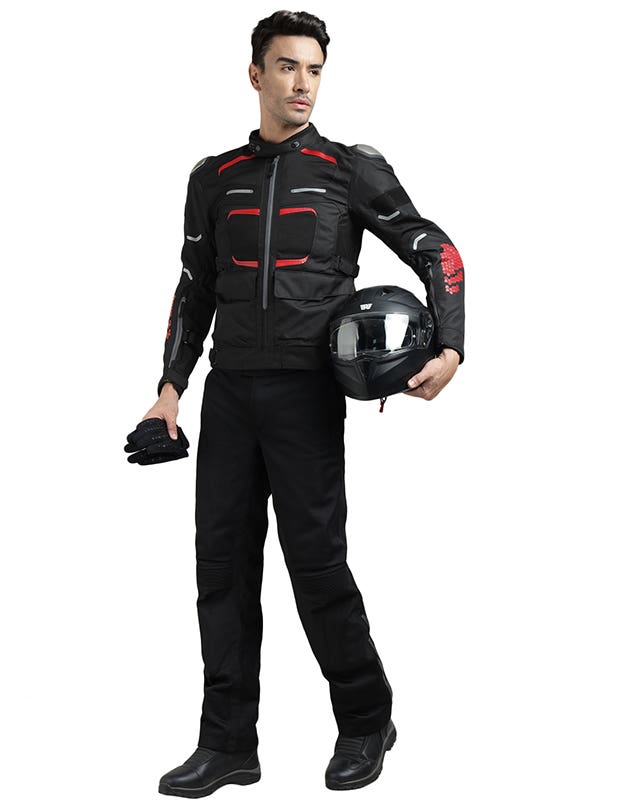 Royal Enfield Crossroader Print Class A Riding Jacket in Black and Red