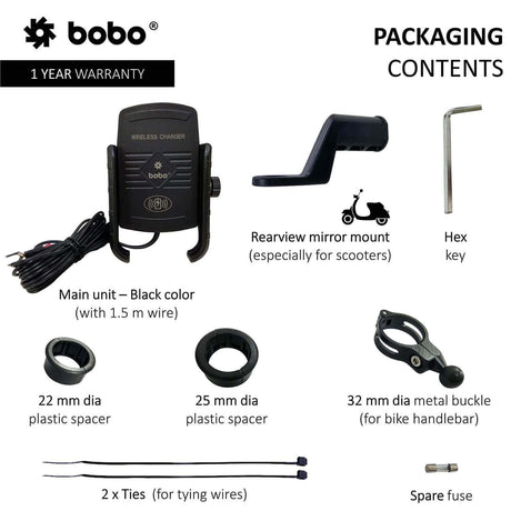 BOBO BM6 motorcycle phone holder with 15W wireless charger jaw grip bike mobile mount handlebar smartphone holder