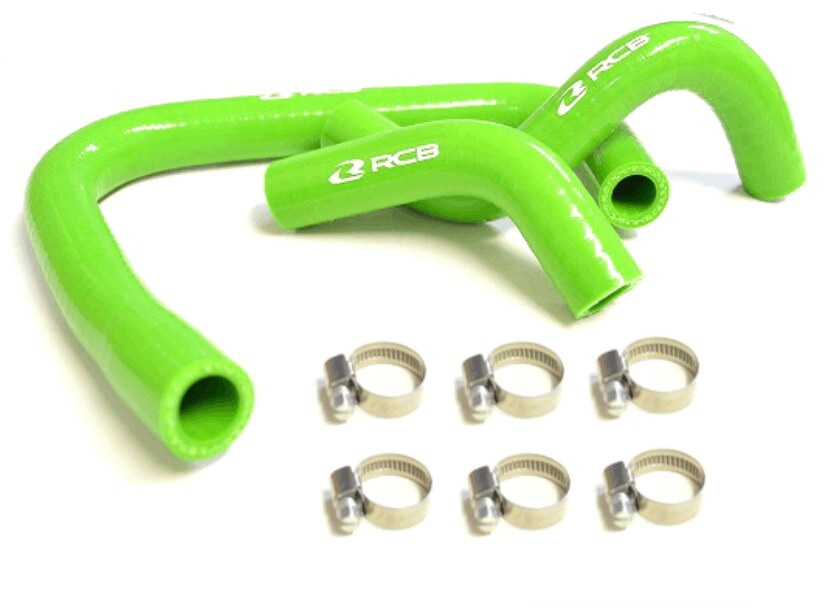 RCB 01IR004 silicone radiator hose kit for Yamaha Aerox 155 and NVX scooters in Green and Blue colour options.
