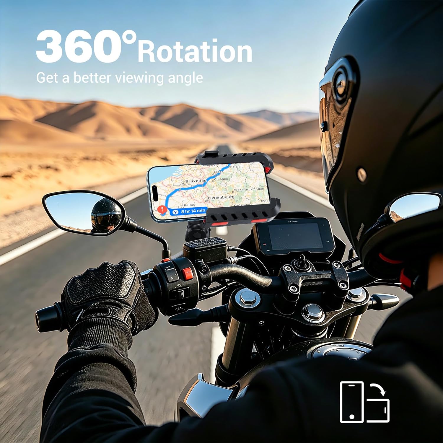 EDYELL YF-303-B Anti-Vibration Motorcycle Phone Mount Holder for 4.7-7.2 Inch Smartphones