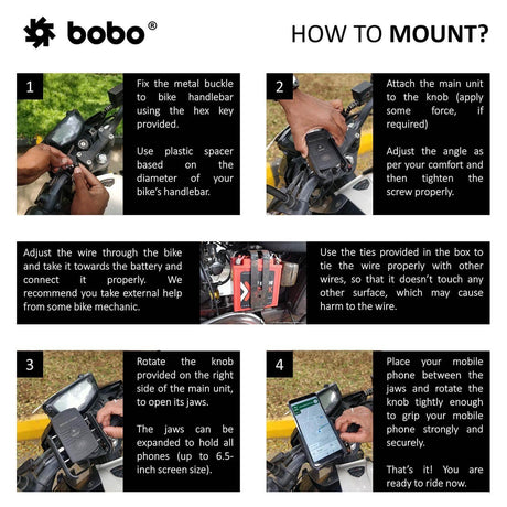 BOBO BM6 motorcycle phone holder with 15W wireless charger jaw grip bike mobile mount handlebar smartphone holder