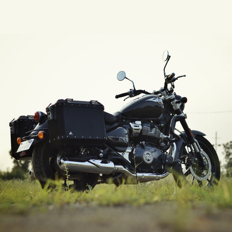 Auto Engina 72L Aluminium Panniers for Royal Enfield Super Meteor 650 36L Each Black Motorcycle Touring Luggage