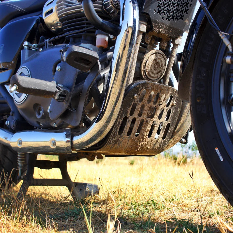 Auto Engina Bash Plate with Support Frame for Royal Enfield Super Meteor 650 Gloss Black Mild Steel Engine Protection