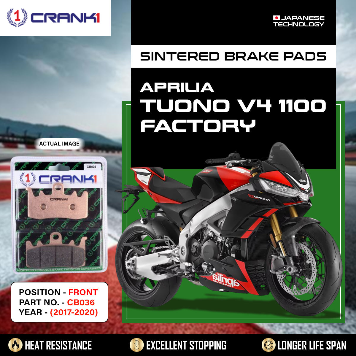 CRANK1 Sintered Front Brake Pads CB036 for Aprilia Tuono V4 1100 Factory 2017-2020 Motorcycle Brake Pads