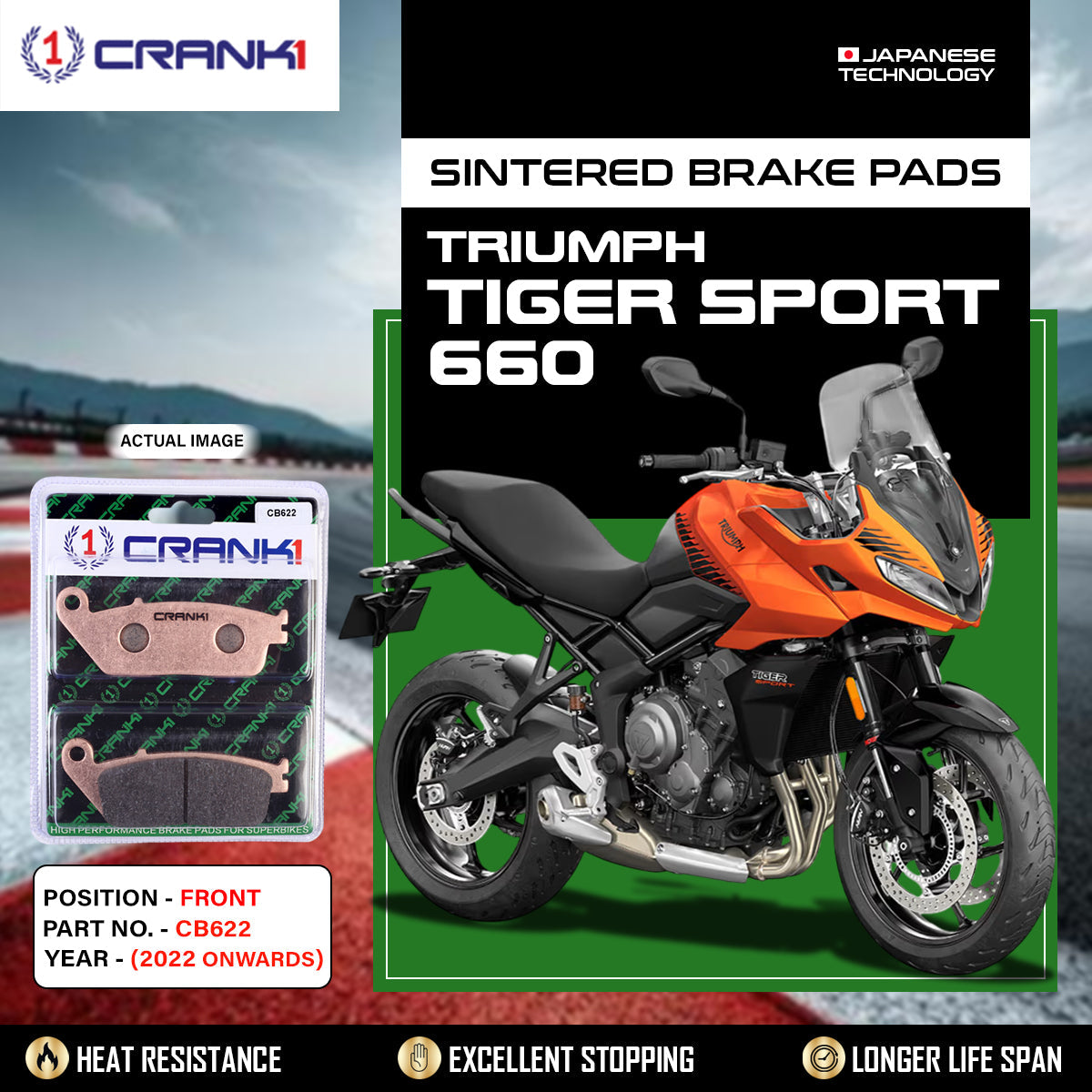 CRANK1 CB622 Sintered Front Brake Pads for Triumph Tiger Sport 660 2022 Onwards LEGUNDARY Custom