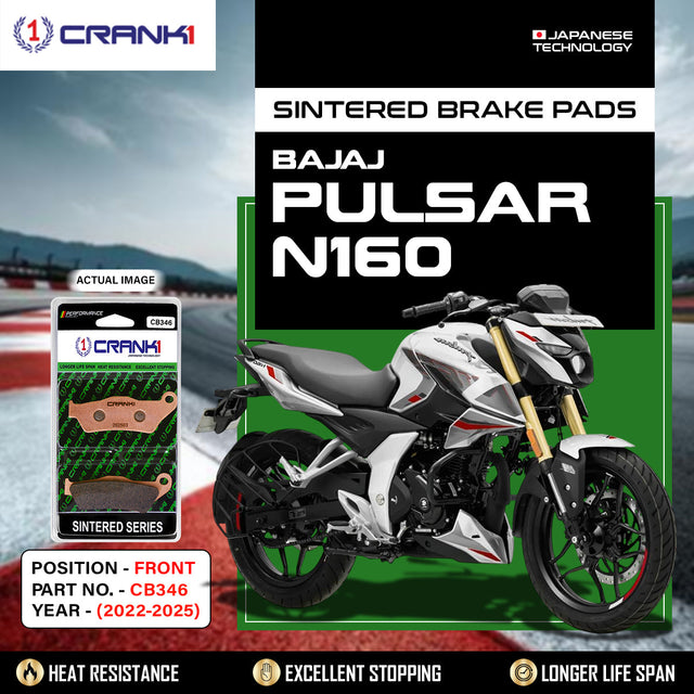 CRANK1 CB346 Sintered Front Brake Pads for Bajaj Pulsar N160 2022-2025, Harley Davidson Street 750 and Royal Enfield Meteor 350