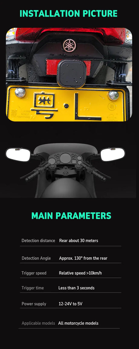 LBC Moto 77mm radar blind spot detection system for motorcycle with rear vehicle alert waterproof safety sensor