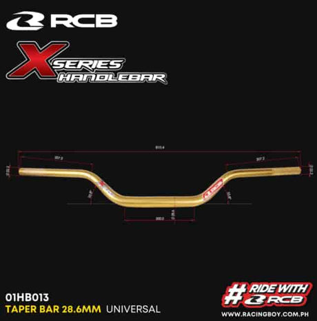 RCB X-Series 28.6mm LOW taper aluminium motorcycle handlebar in Gold and Silver, model 01HB013