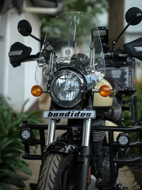Legendary Custom Meteor Oculus headlight shield black mild steel protector for Royal Enfield Meteor 350