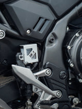 Legundary Custom Spyro rear oil cap for Honda NX500, silver CNC-machined aluminium engine oil cover with durable build and premium finish.