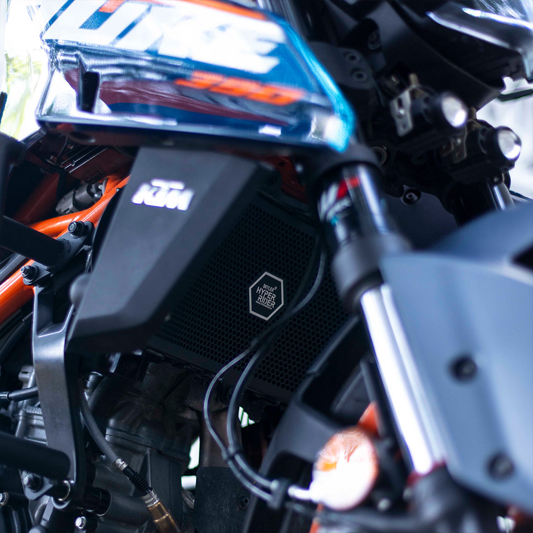 Hyperrider Aluminium Radiator Guard for KTM Adventure 250 390 and Duke 250 390 Gen 3 Black Orange