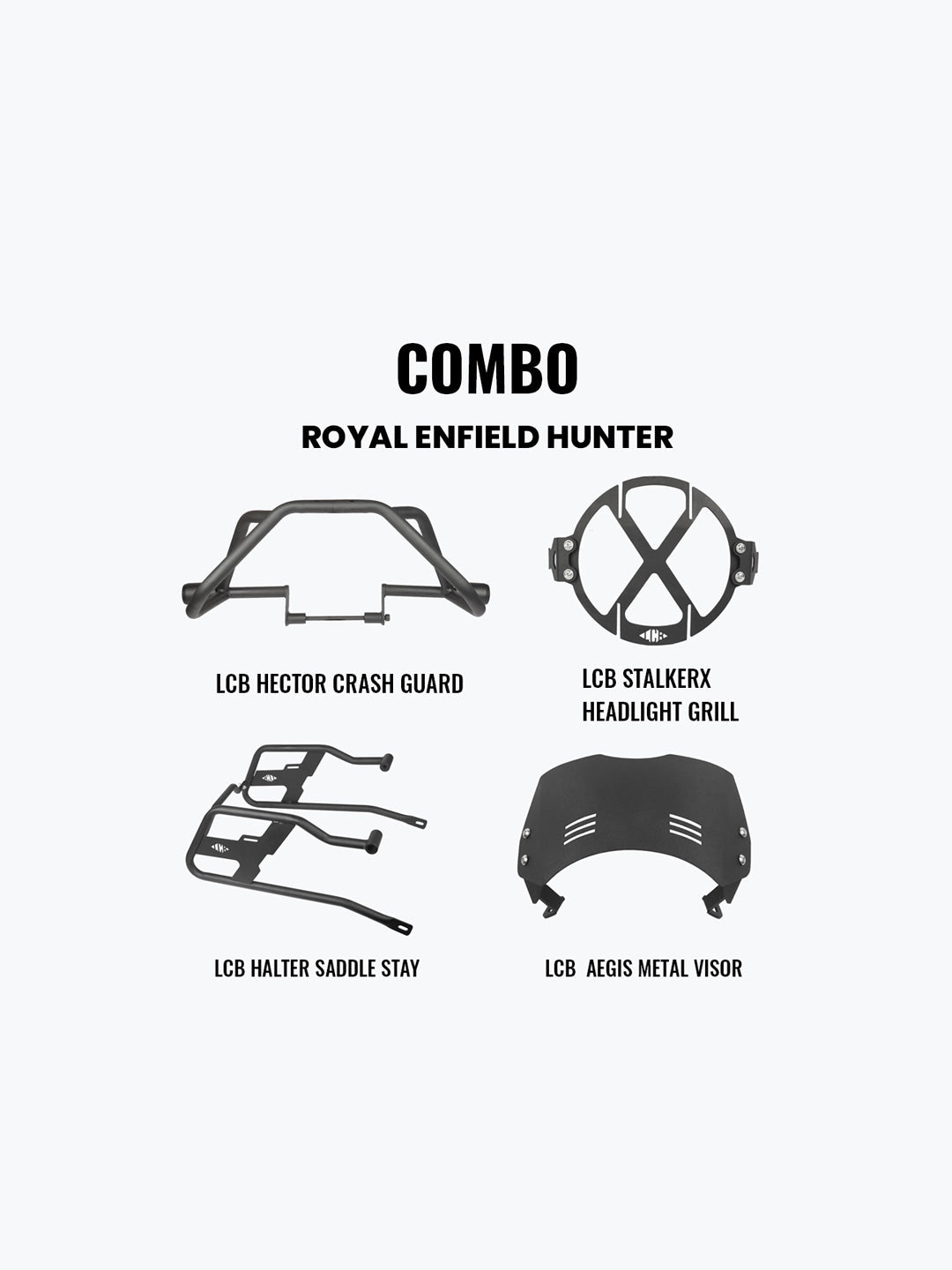 Legundary Custom Mega Combo Kit Hunter 350 Crash Guard Headlight Grill Saddle Stay Visor