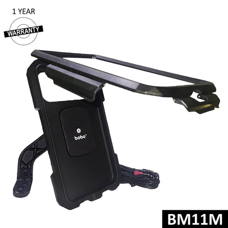 BOBO BM11 waterproof motorcycle phone holder with 15W wireless charger USB C handlebar rearview mirror mount