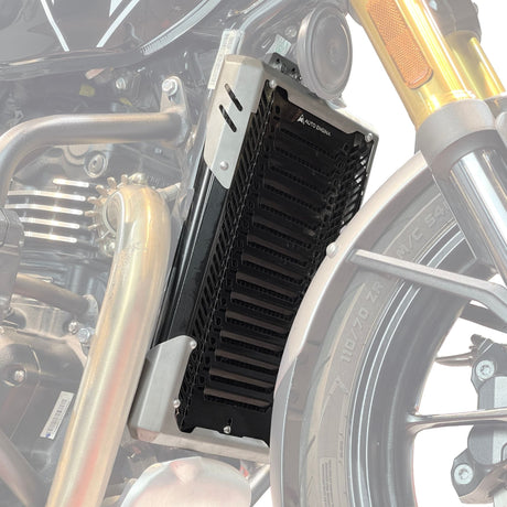 Auto Engina Black-Silver aluminium and stainless steel radiator guard for Triumph Speed 400