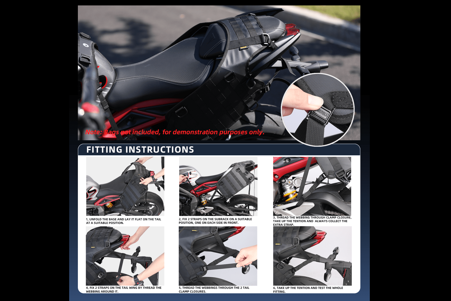 MOTO VANGUARD MT002A Universal Saddle Stay 500D Mesh Motorcycle Luggage Supportv