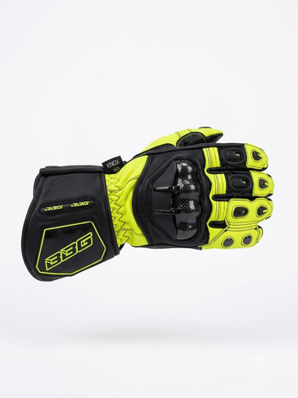 BBG RacePro motorcycle riding gloves in Black and Neon