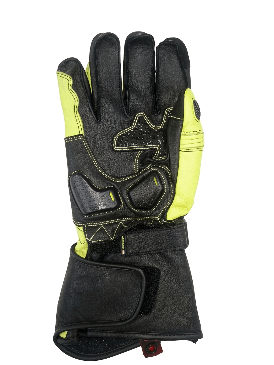 BBG RacePro motorcycle riding gloves in Black and Neon