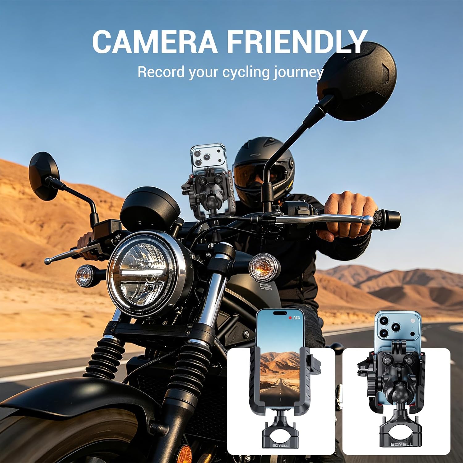 EDYELL YF303-A Anti-Vibration Motorcycle Phone Mount Holder for 4.7-7.2 Inch Smartphones