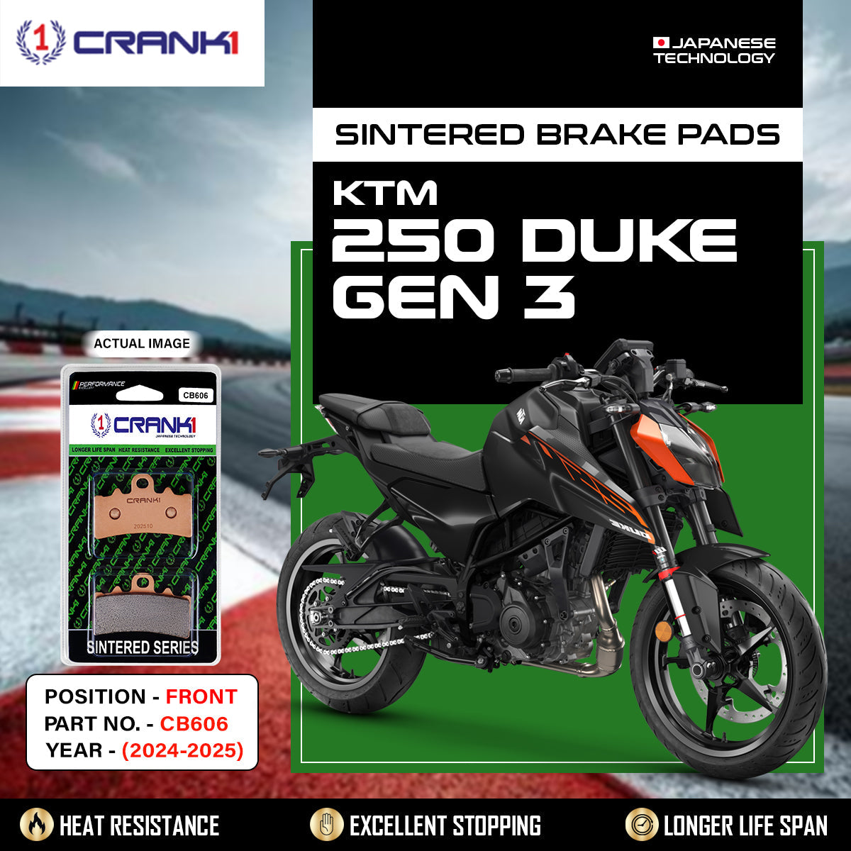 CRANK1 CB606 Sintered Front Brake Pads for KTM 250 Duke GEN3 (2024-2025) | LEGUNDARY Custom
