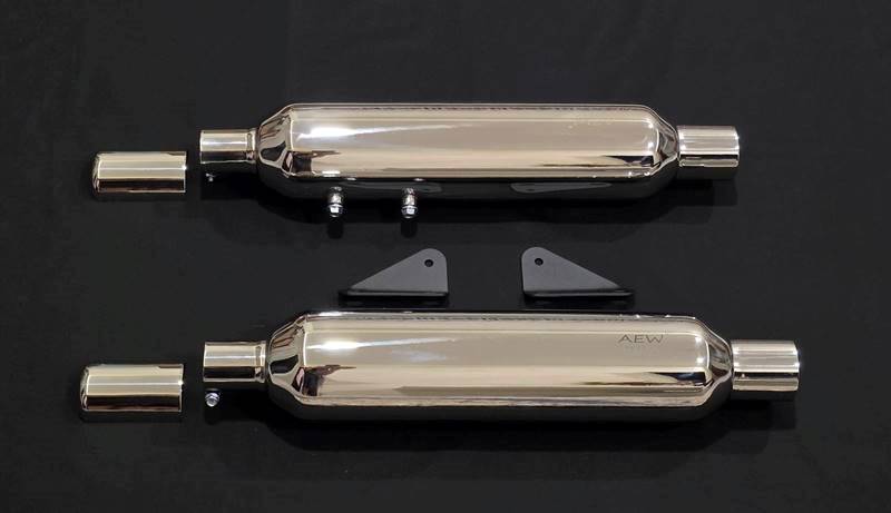 AEW TE204 Classic 650 performance exhaust mirror polish stainless steel slip-on silencer Royal Enfield deep rumble sound lightweight 6kg