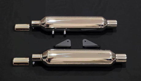 AEW TE204 Classic 650 performance exhaust mirror polish stainless steel slip-on silencer Royal Enfield deep rumble sound lightweight 6kg