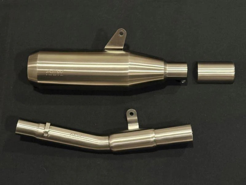 AEW Edge exhaust with mid pipe and catalytic converter for Royal Enfield Bear 650 performance silencer