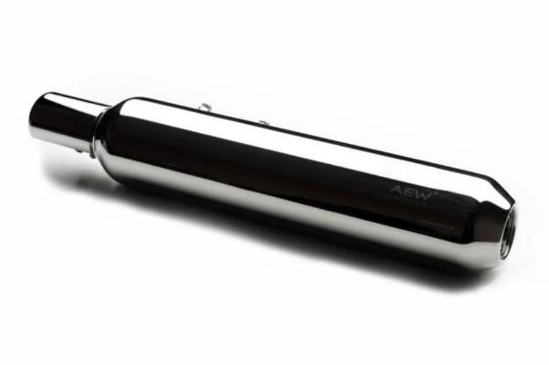 AEW TE202 performance exhaust for Royal Enfield Super Meteor 650 stainless steel and chrome variants