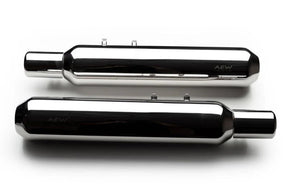 AEW TE202 performance exhaust for Royal Enfield Super Meteor 650 stainless steel and chrome variants