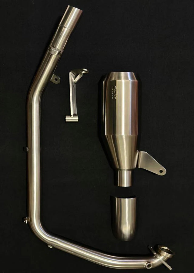AEW performance full system exhaust for Royal Enfield Himalayan 450 adventure motorcycle