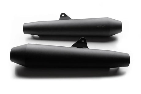 AEW TE102 megaphone exhaust for Royal Enfield Interceptor 650 and Continental GT 650 black stainless steel variants