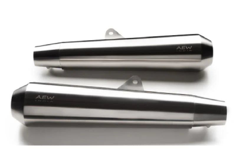 AEW TE103 megaphone exhaust for Royal Enfield Interceptor 650 and Continental GT 650 black and stainless steel variants
