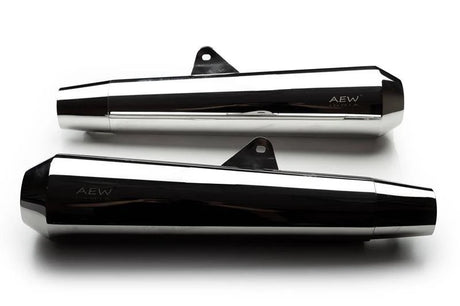 AEW TE103 megaphone exhaust for Royal Enfield Interceptor 650 and Continental GT 650 black and stainless steel variants