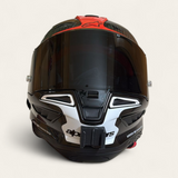 Alpinestars Supertech R-10 SR-10 helmet chin mount installed for GoPro POV motovlogging camera setup by Moto Vibe India with strong 3M adhesive mount