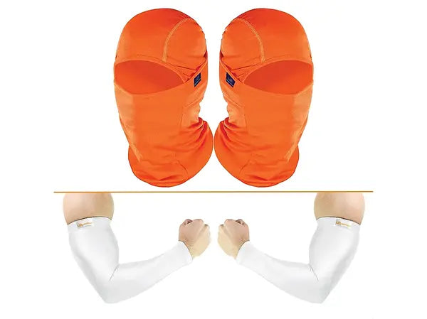 Arm Sleeve White + Face Mask Orange Pack of 4