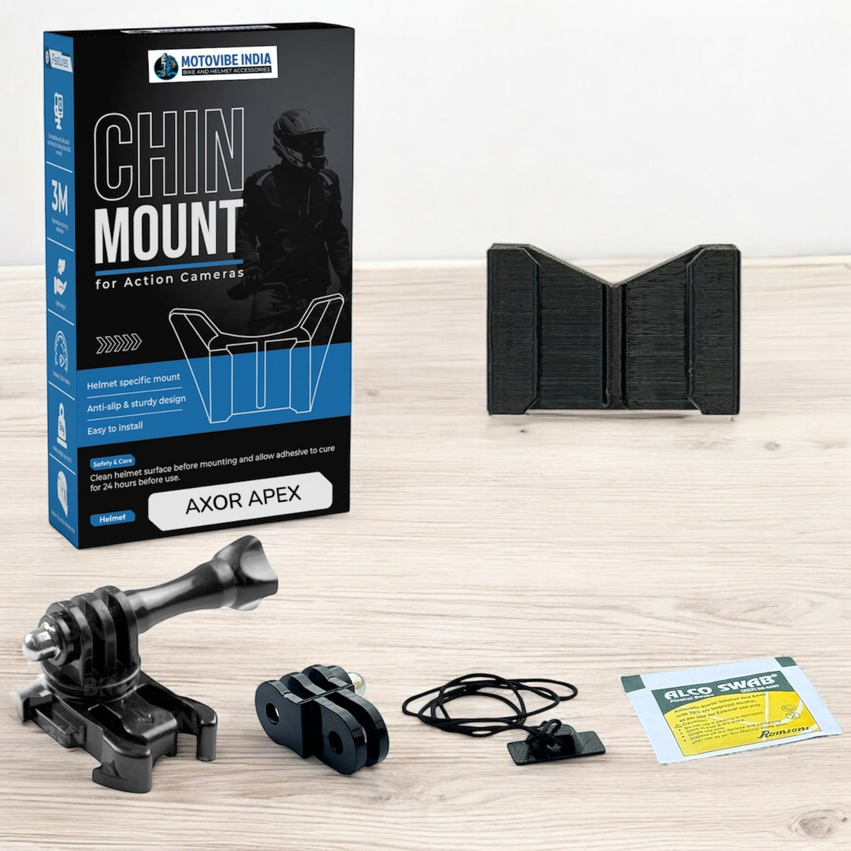 Moto Vibe India AXOR Apex chin mount for GoPro and Insta360 action cameras