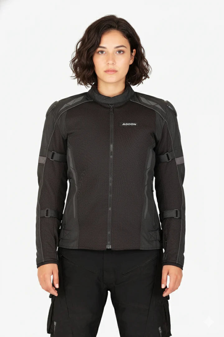 Lone Ranger Women Addon Pro All Black Level 2 Armored Motorcycle Riding Jacket