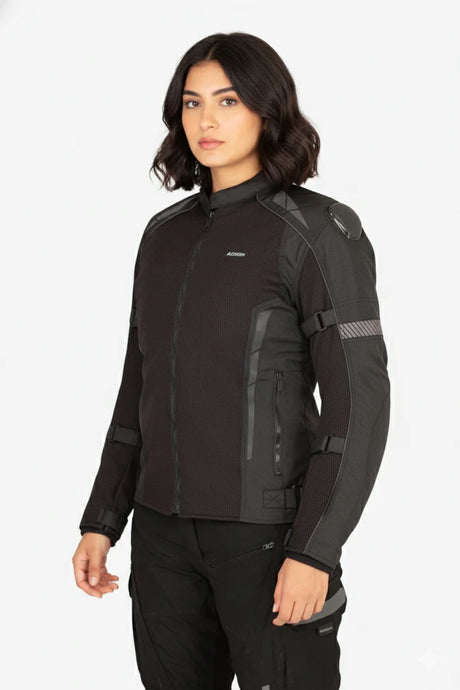 Lone Ranger Women Addon Pro All Black Level 2 Armored Motorcycle Riding Jacket