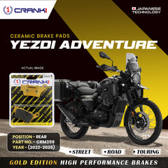 CRANK1 Ceramic Rear Brake Pads CRM359 for Yezdi Adventure 2022-2025 HH Rated Motorcycle Brake Pads
