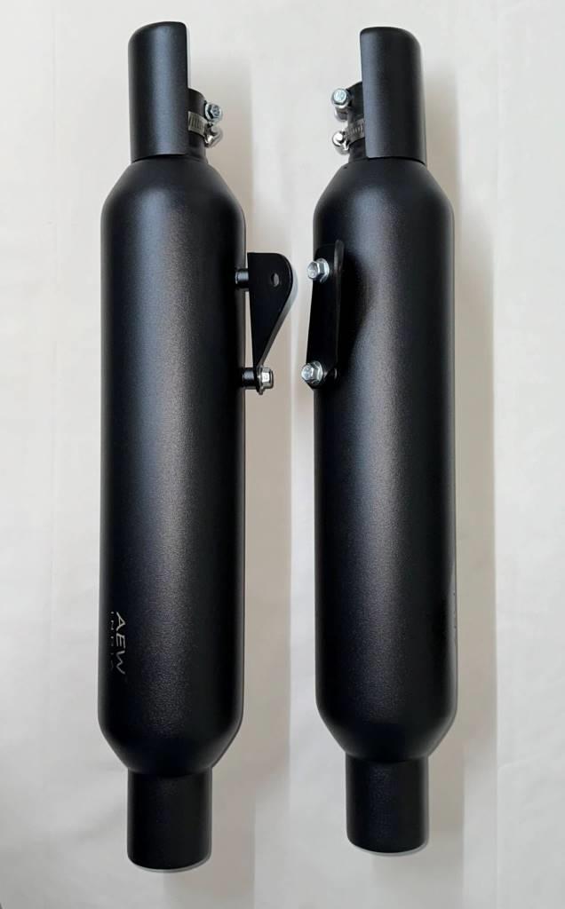 AEW TE203 performance exhaust for Royal Enfield Shotgun 650 heat resistant black stainless steel slip-on silencer with deep rumble sound and removable DB killer