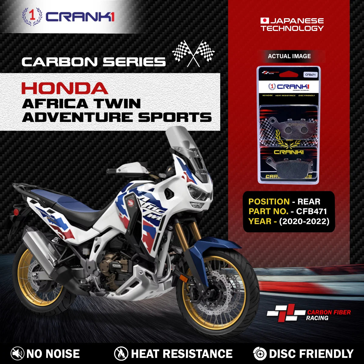 CRANK1 CFB471 carbon rear brake pads for Honda Africa Twin Adventure Sports 2020-2022