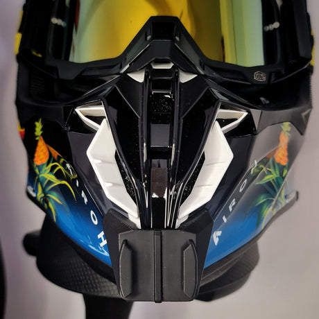 Airoh Twist 3 helmet chin mount installed for GoPro POV off-road motovlogging camera setup by Moto Vibe India with strong 3M adhesive mount