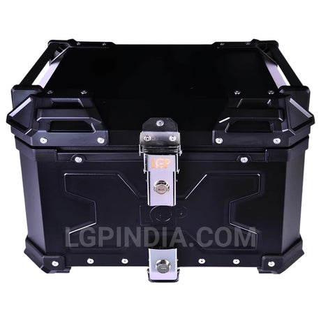 LGP 45L aluminium motorcycle top box with backrest in black and silver

