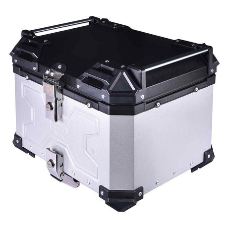 LGP 45L aluminium motorcycle top box with backrest in black and silver

