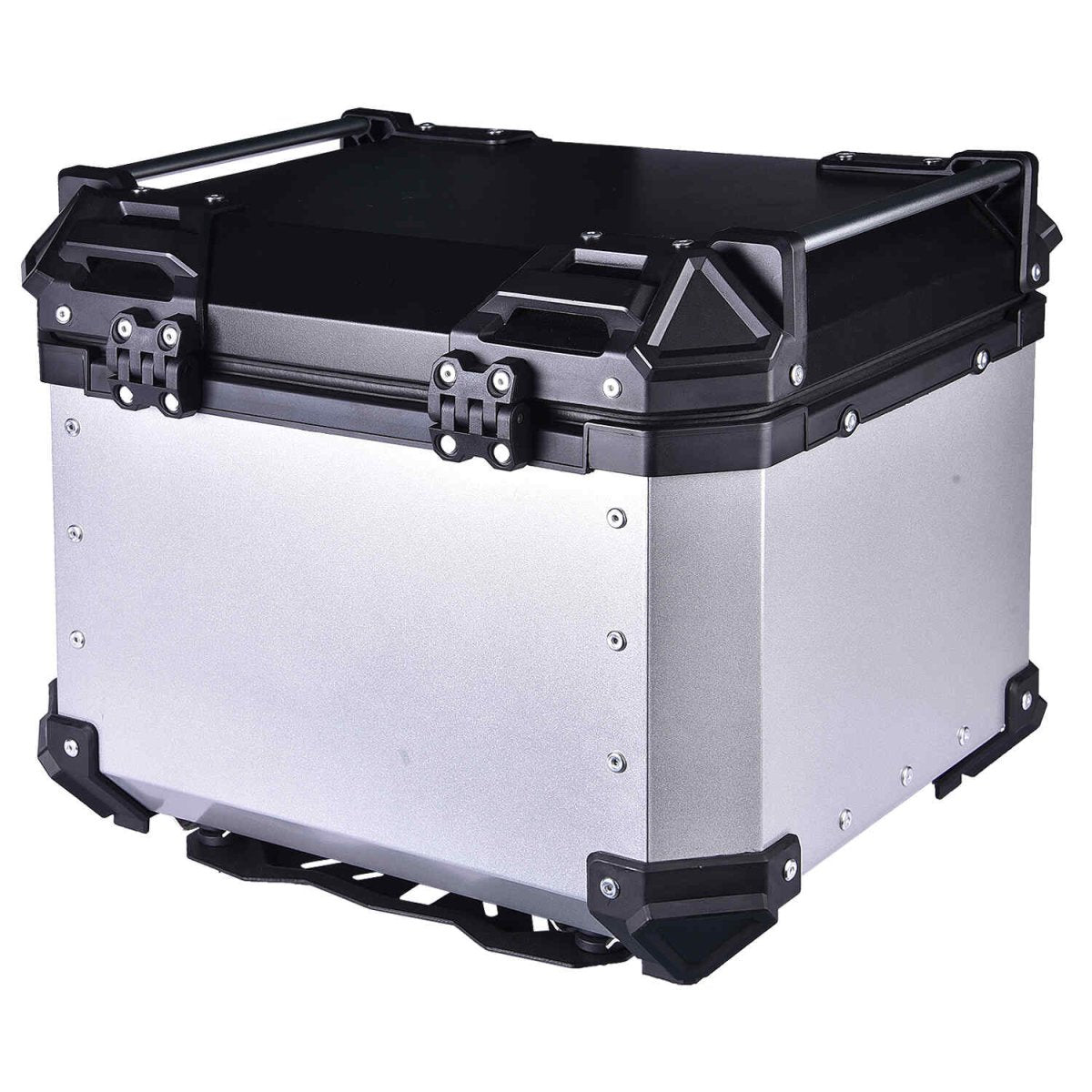 LGP 45L aluminium motorcycle top box with backrest in black and silver


