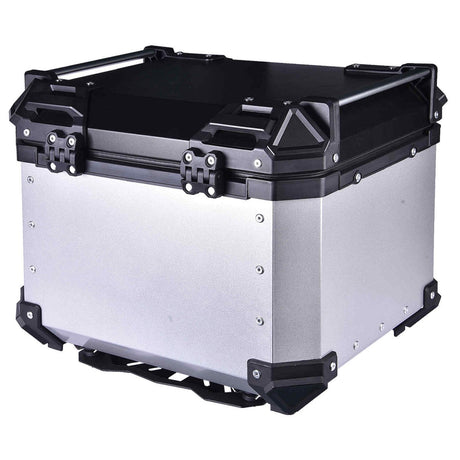 LGP 45L aluminium motorcycle top box with backrest in black and silver

