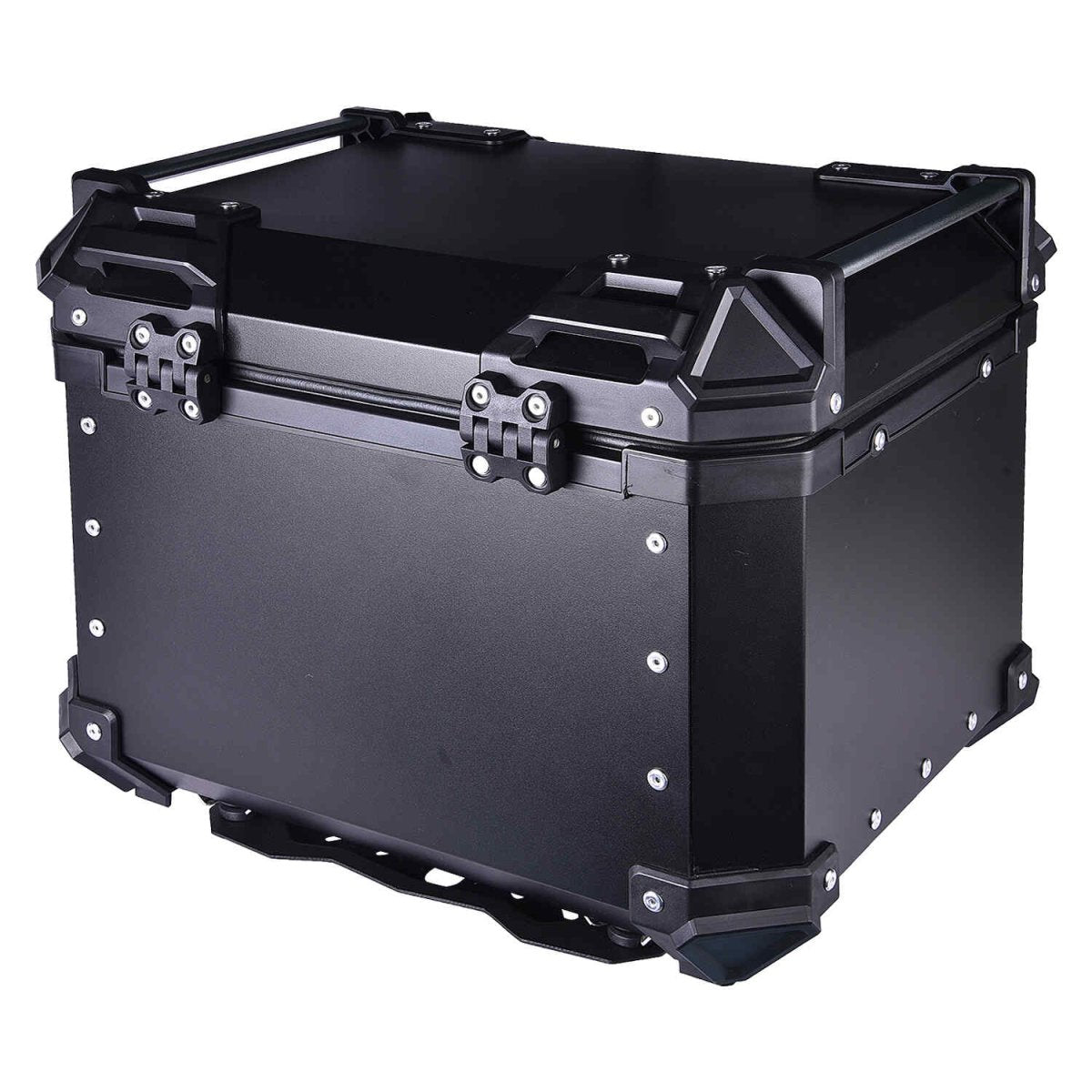 LGP 45L aluminium motorcycle top box with backrest in black and silver

